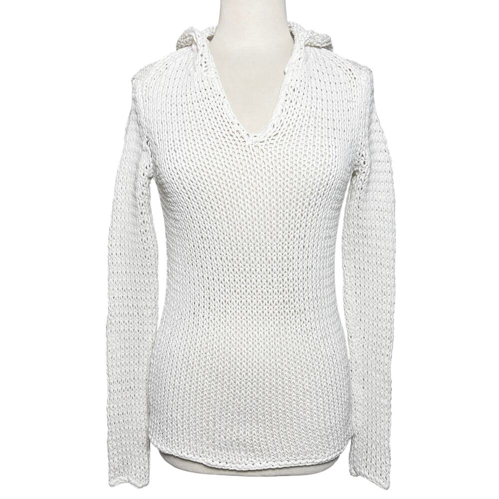 T ALEXANDER WANG Women’s White Hooded Popover Open Knit Sweater XS - Picture 3 of 6
